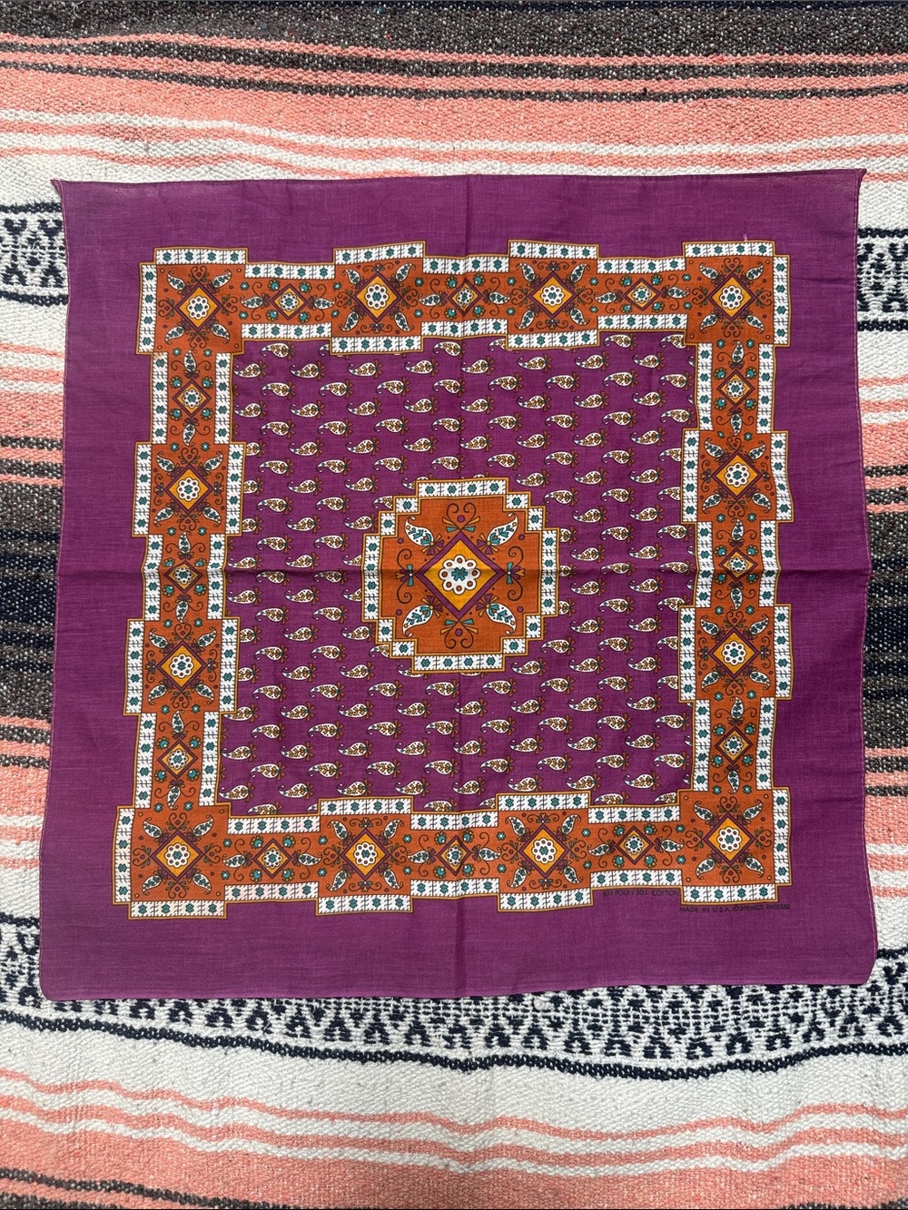Vintage Selvedge Indian Print Bandanna Made In USA Springs RN 15582